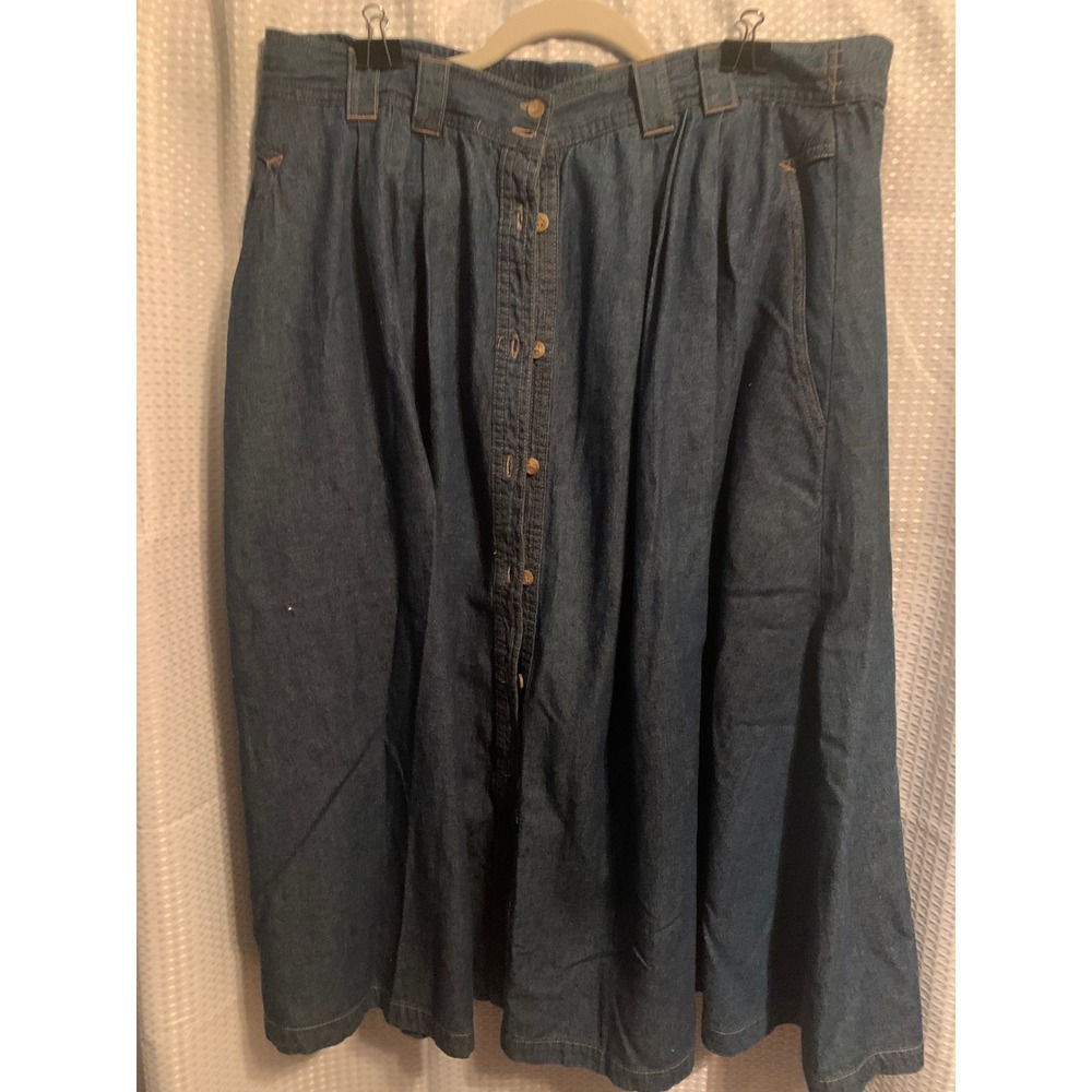 Lasting Comfort Vintage Denim Button Front Midi Skirt Blue Plus Size 18W